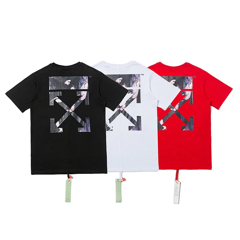 

New Style Offowhite Religious Oil Painting Black And White with Pattern Arrowhead Men And Women Celebrity Style Short Sleeve T-s