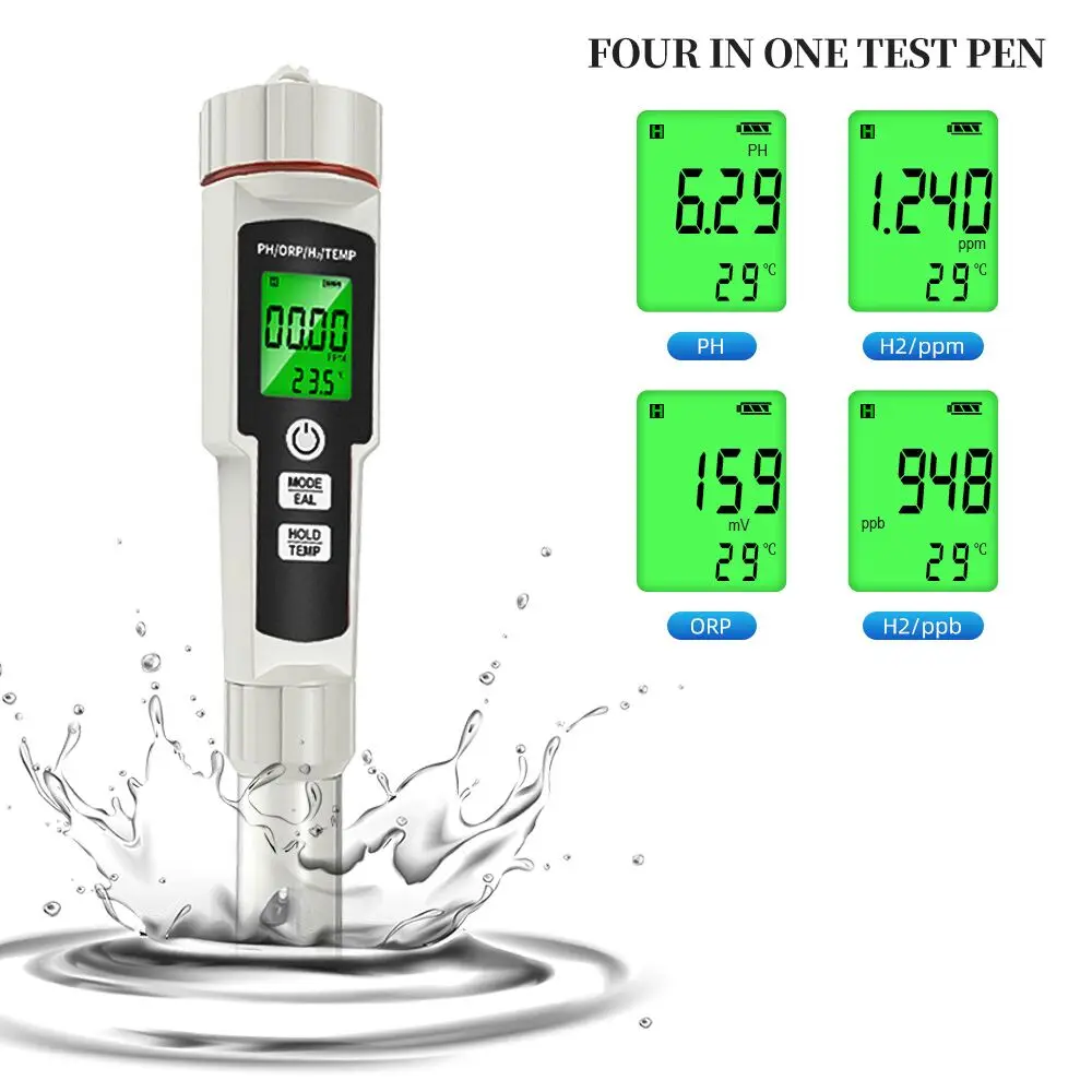 

4 in 1 Digital Aquarium PH Meter ORP H2 TEMP Hydrogen-rich Tester Portable Pen Multi-function Water Quality Detector for Pool