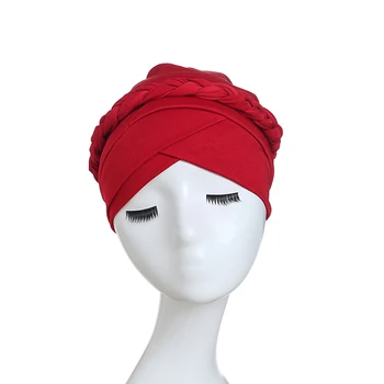 

Women Simple Concise Turban Solid Twisted Braid Headscarf Cap Hair Covered Wrap Hat