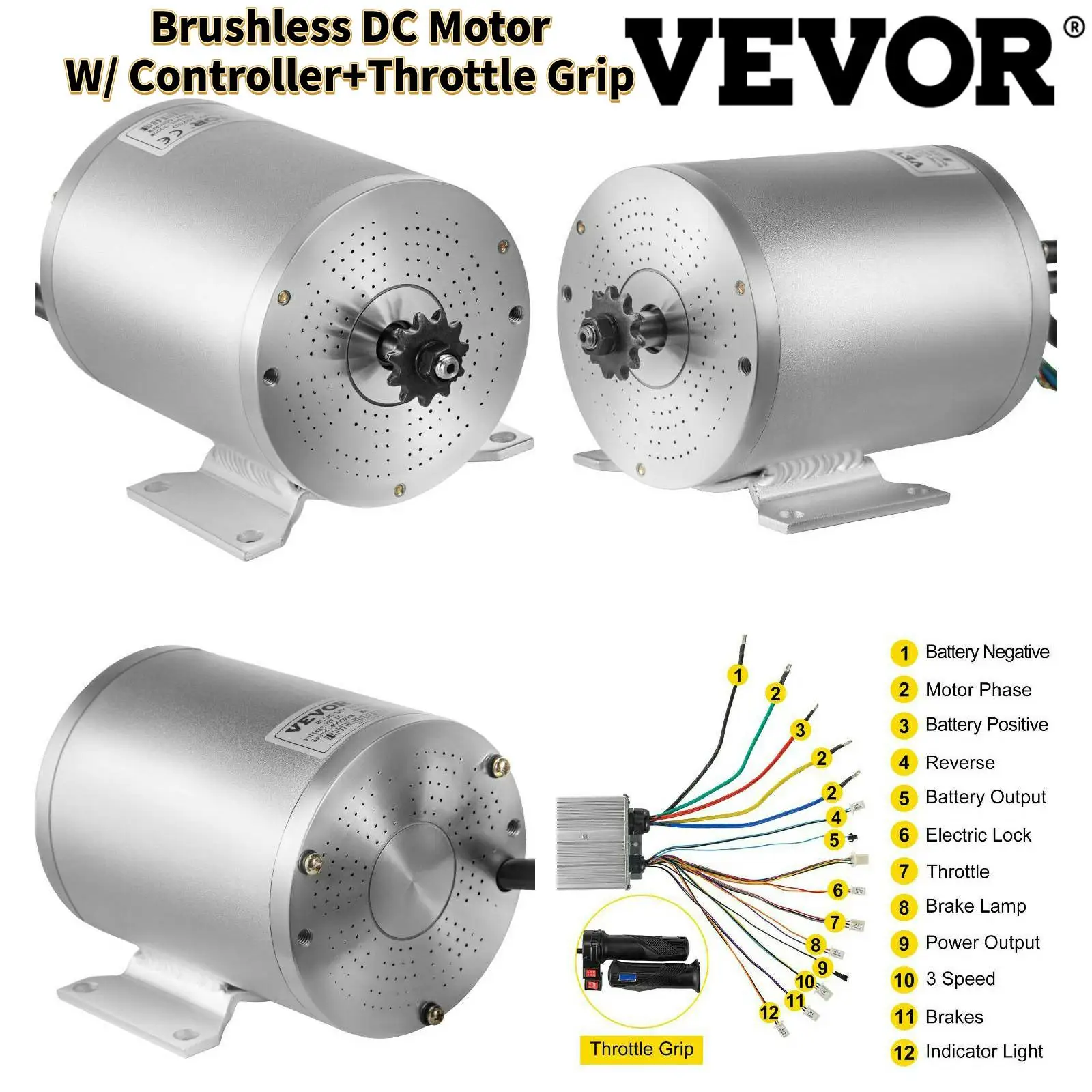 VEVOR Electric Brushless DC Motor 72V 3000W Brushless Electric Motor