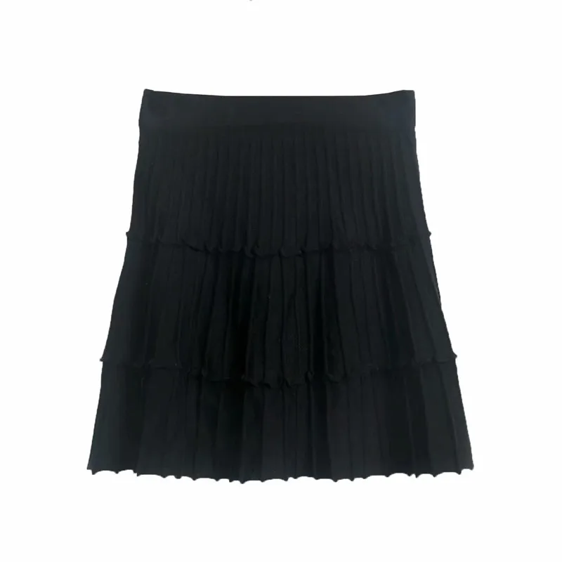 Элегантные вязаные черные юбки женские с высокой талией трапециевидная юбка в полоску с оборками женские осенние зимние милые розовые женские юбки