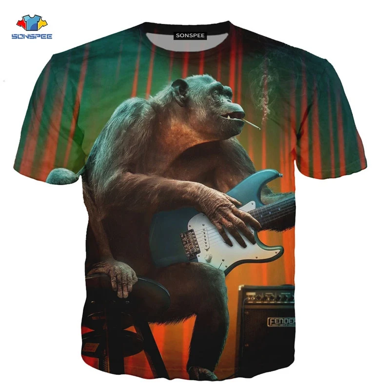 

SONSPEE New Music Animal Monkey Short Sleeve T-Shirt Hip Hop Smoking Monkey Men's Shirt 3D Print Anime Skull T-Shirt kids Shirt