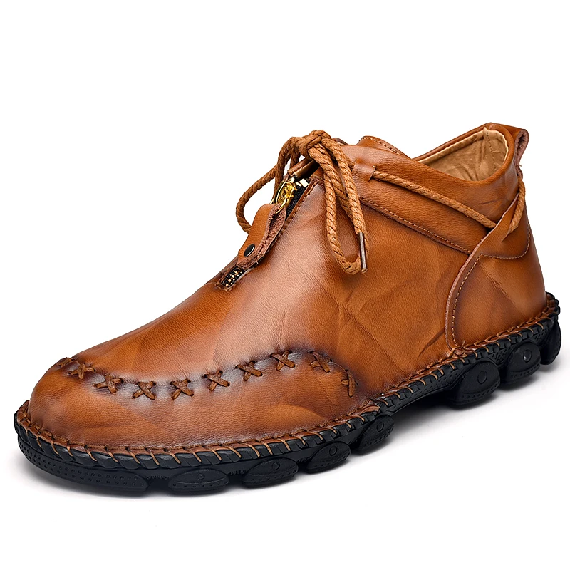 Высококачественные ботинки; мужские кожаные ботильоны на шнуровке; повседневные мужские ботинки из натуральной кожи; водонепроницаемая обувь; зимняя обувь; ботинки; - Цвет: yellow brown