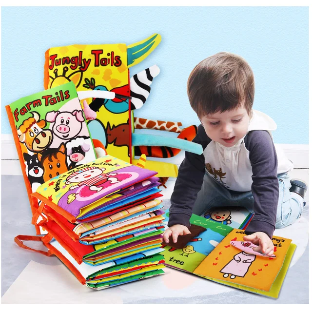Quiet Books Baby Cloth Book Soft for Kids Learning Educational Baby Toys 0-12 Months Animal Tail Dinosaur Book for Newborn Gift 2