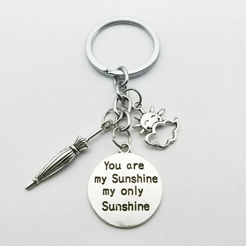 

New Art Text Card You Are My Sunshine Pendant Keychain Cute Umbrella Key ring Woman Key Chain Bag Car Charm Souvenir Party Gift