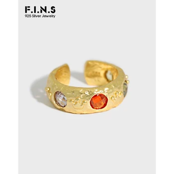 

F.I.N.S Luxury Colorful Zircon S925 Sterling Silver Ring Stackable Temperament Female Open Silver Ring 925 Prevent Allergy