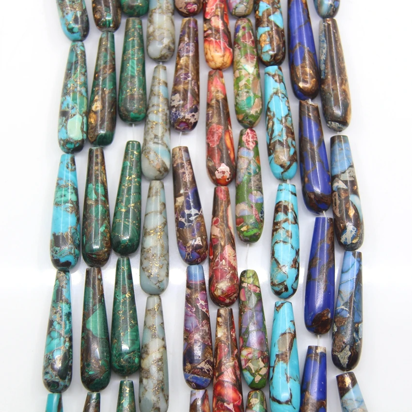 Sea Sediment Imperial Jasper gems Teardrop Pear Drop Beads,Emperor Stone For  Pendants Necklace Charms40x10mm Necklaces Jewelry