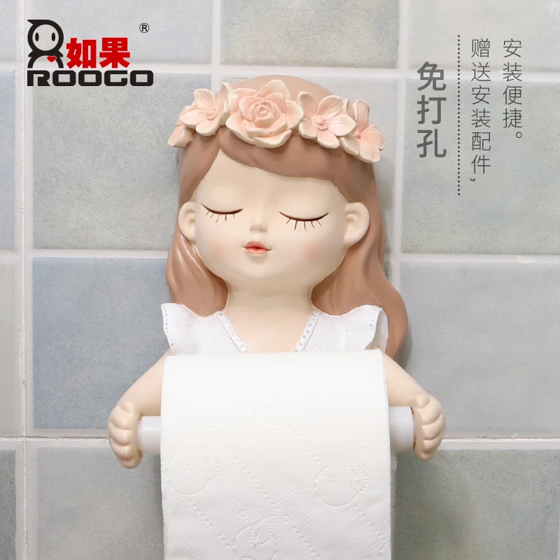 

Roogo Figurine New Design Bathroom Accessories Fairy Girl Paper Roll Home Bathroom Decoration Toilet Paper Towel Holder