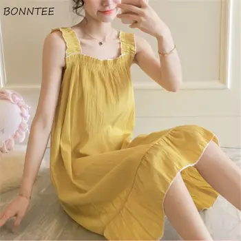 

Nightgowns Women Suspender Summer Sleeveless Nightwear Sexy Soft Lovely Student Womens Korean Style Loose Sleep Tops Cute Casual