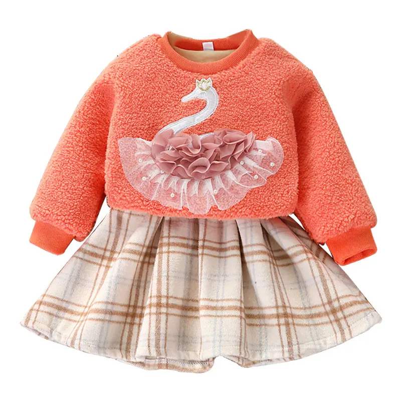 

New Kid Spring Baby Girls Fashion Cartoon Animal Print Long Sleeve Flower Patchwork Sweatshirt Kids Plaid Short Dresses 2-7T