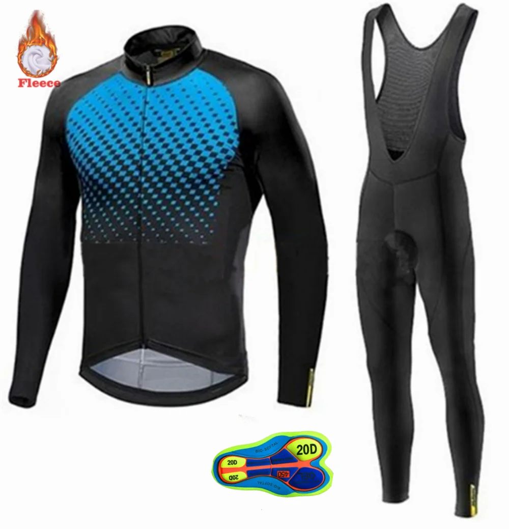 

2019 Mavic Pro team Winter Long Sleeve Cycling Jersey Set MTB Bike Clothing Uniform Thermal Fleece Bicycle 20D gel pad