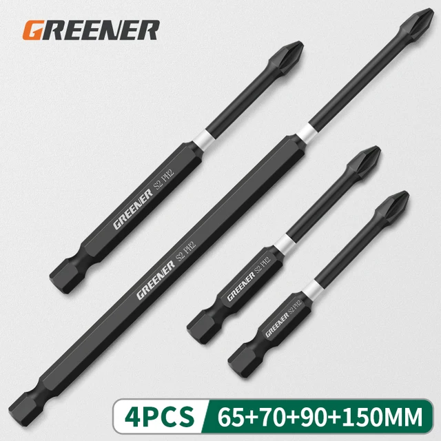 Greener Impact Strong Magnetic Batch Head Cross High Hardness Hand Drill Bit Screw Electric Screwdriver Set 50 65 70 90 150mm 65 70 90 150mm 4pcs