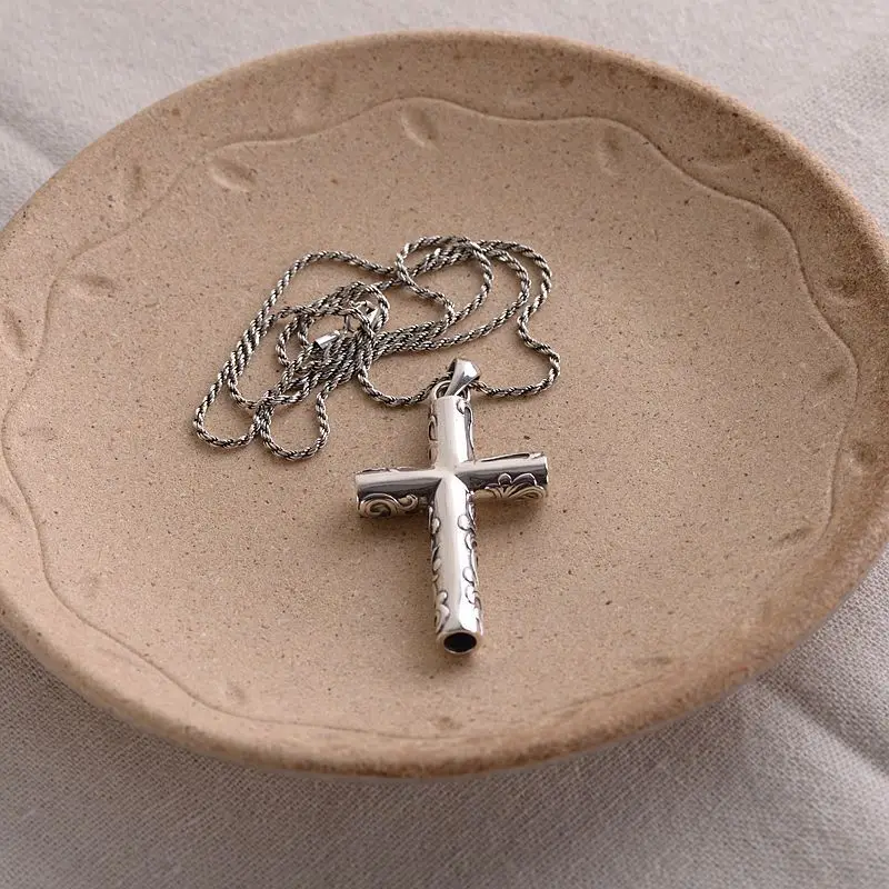 BALMORA 925 стерлингового серебра крест и Печатный узор кулон для мужчин Модные Этнические христианские ювелирные изделия аксессуары без цепи