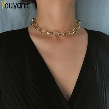 Youvanic Мода хип-хоп толстая цепочка чокер ожерелье для женщин панк алюминиевая полая массивная цепочка ожерелье воротник 2384
