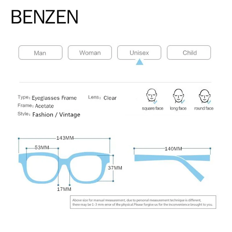 BENZEN, женские очки, оправа, Дамская мода, очки для близорукости, высокое качество, ручная работа, ацетат, рецепт, оптические очки, оправа 5167