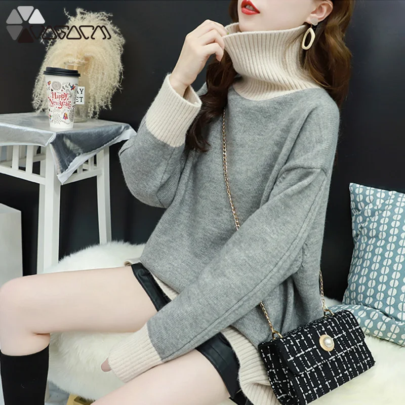 

Women Turtleneck Sweater Loose Pullovers Winter Thick Warm Oversized Knit Tops High Neck Korean Soft Jumper Knitwear Streetwear