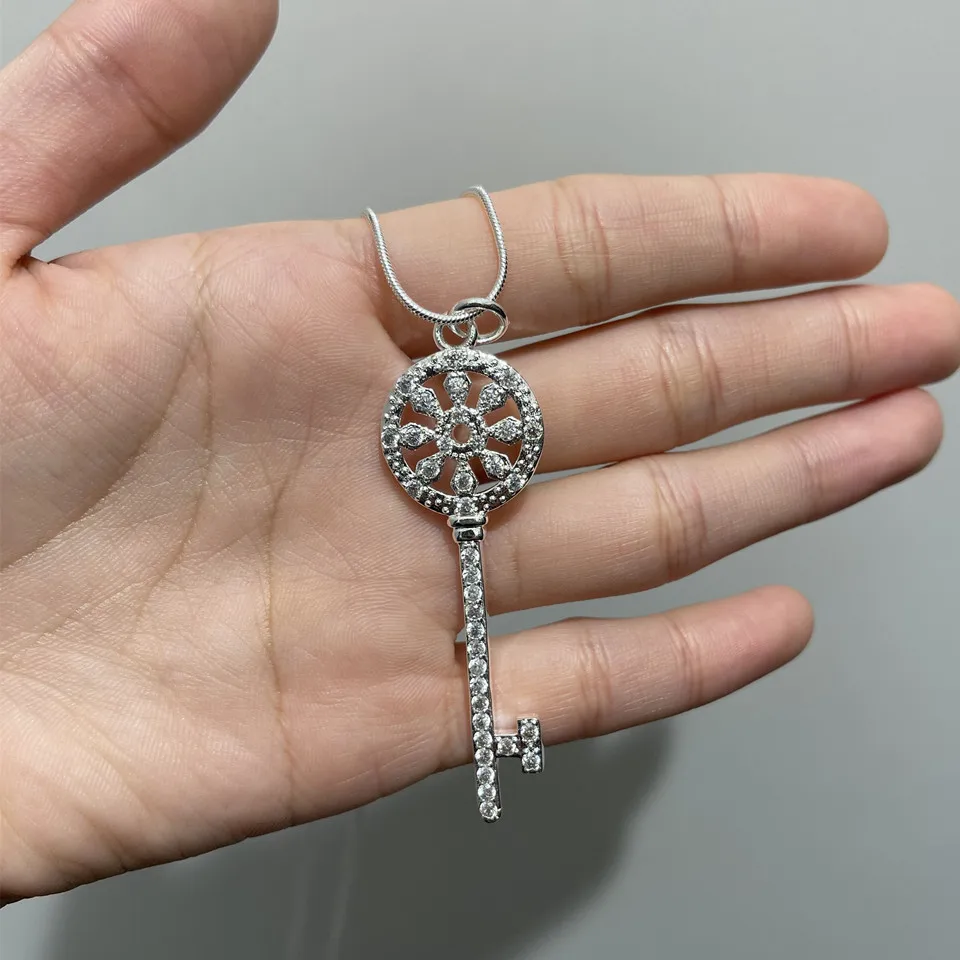 Silver Rhinestone Lock & Key Pendant Necklace