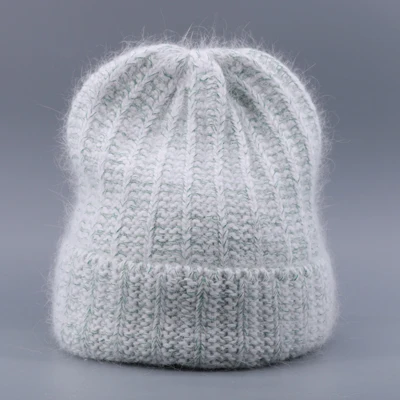Зимняя вязаная шапка Skullies для женщин, винтажная яркая шелковая женская шапка с кроличьим мехом, теплые женские шапки Gorro, Лыжные шапки для девочек, новинка - Цвет: Green