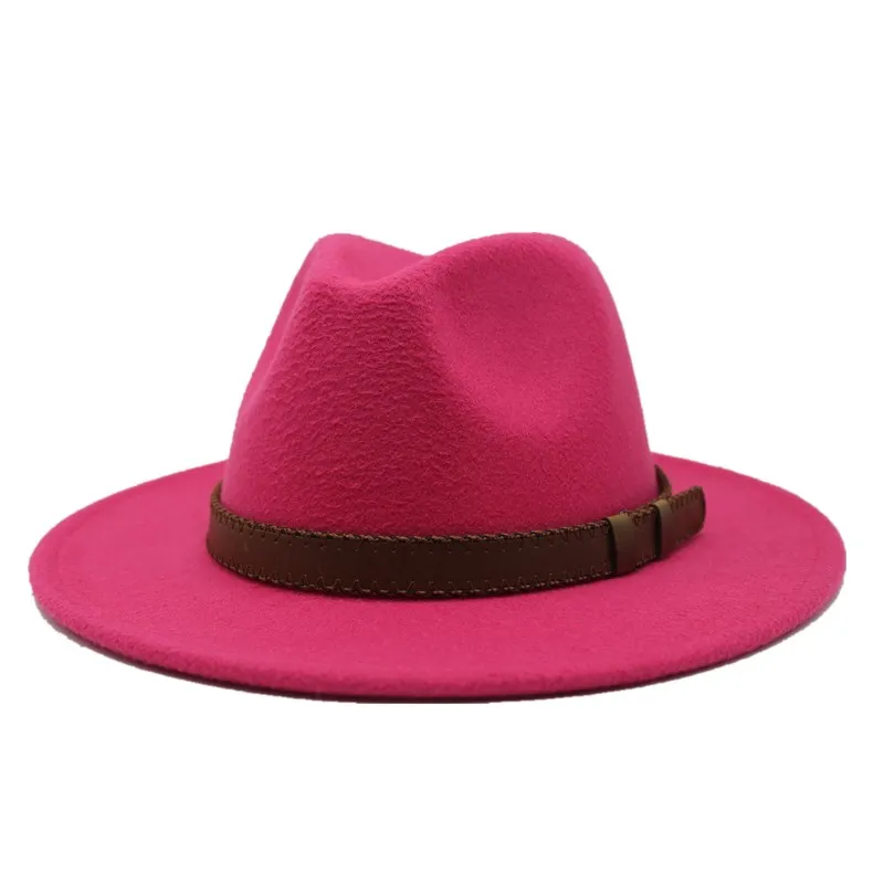 Rose red Seioum мужская шляпа Федора шерсть хаки джазовые шляпы женские Национальные повседневные Большие Полями винтажные осенние классические фетровые шляпа и Кепка - Цвет: Rose red
