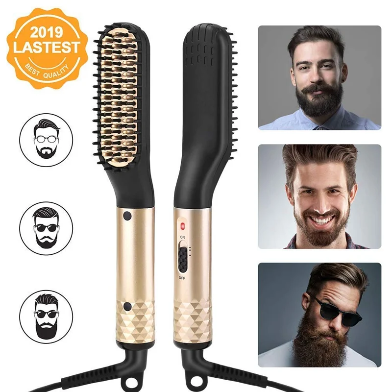 

ANLAN Beard Hair Straightener Brush Multifunctional Men Ceramic Heated Hair Straightener Brush Quick Styler Comb Straightener