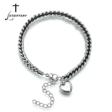 Letdiffery романтическая черная струна любовь сердце женские браслеты никогда не выцветает нержавеющая сталь 2 слоя браслет подарки на день рождения