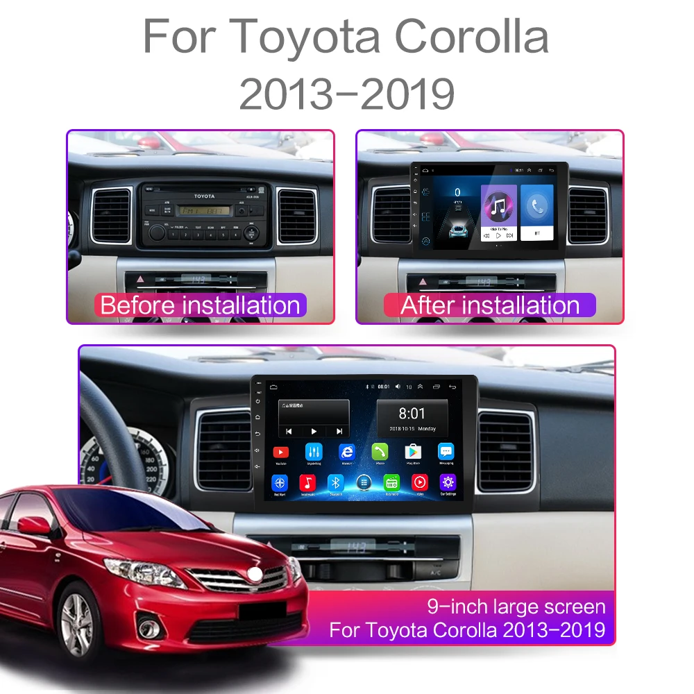 Автомобильный мультимедийный плеер для 2013- Toyota Corolla 2 din android 8,1 Автомагнитола стерео Bluetooth wifi Аудио Mirrorlink 4G SIM