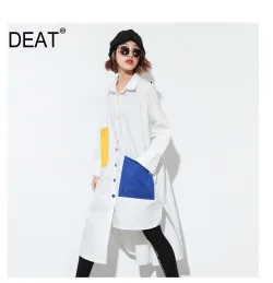 [DEAT] новая осенне-зимняя Свободная рубашка с отворотом и длинным рукавом в полоску с принтом, женская модная блузка JS565