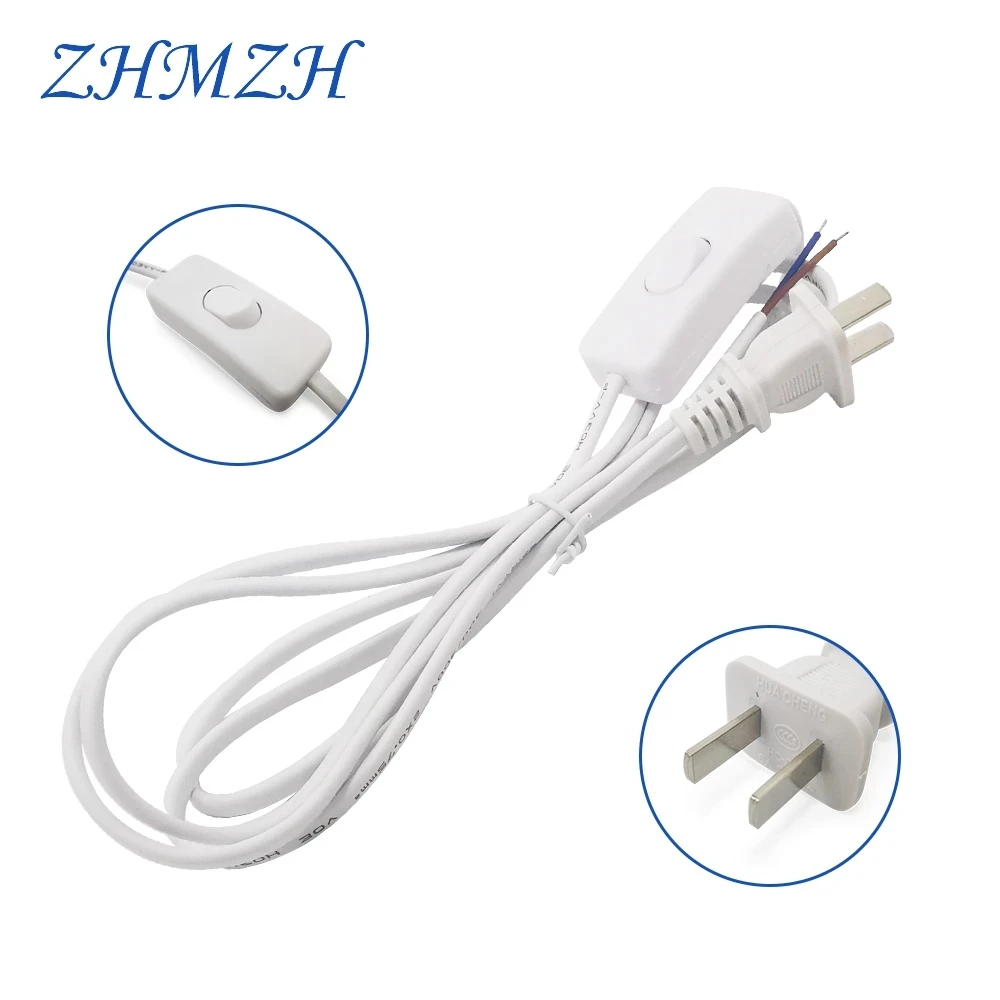 AC Power Cord with On-Off Switch and EU Plug - 1.8m Black/White Extension Cable