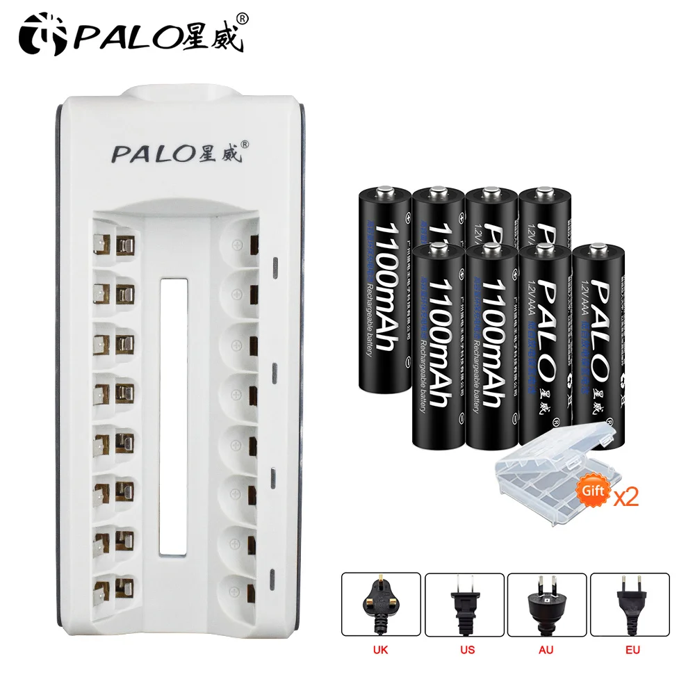 Умное зарядное устройство PALO 8 ячеек для AAA AA перезаряжаемых батарей + шт. 1100 мАч NiMH