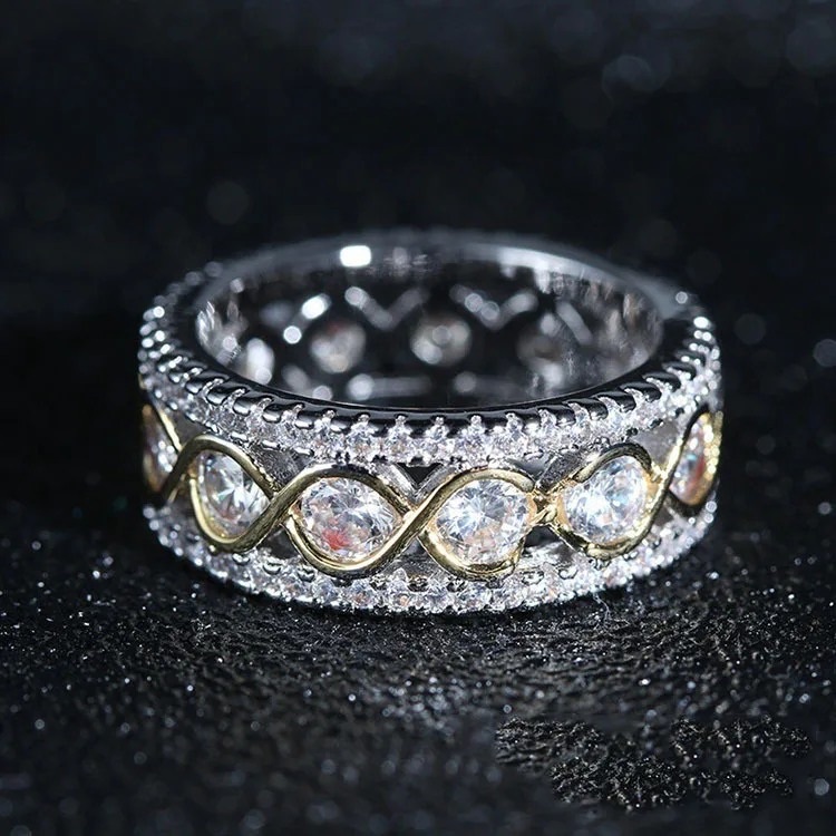 

Exquisite Two Tone Zircon Engagement Ring Round Cut White CZ Rings Cocktail Party Women's Rings Anniversary Jewelry