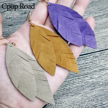

Cpop Double Layers Genuine Goat Leather Earrings for Women Nature Solid Color Feather Elegant Dangle Earrings Fashion Jewelry