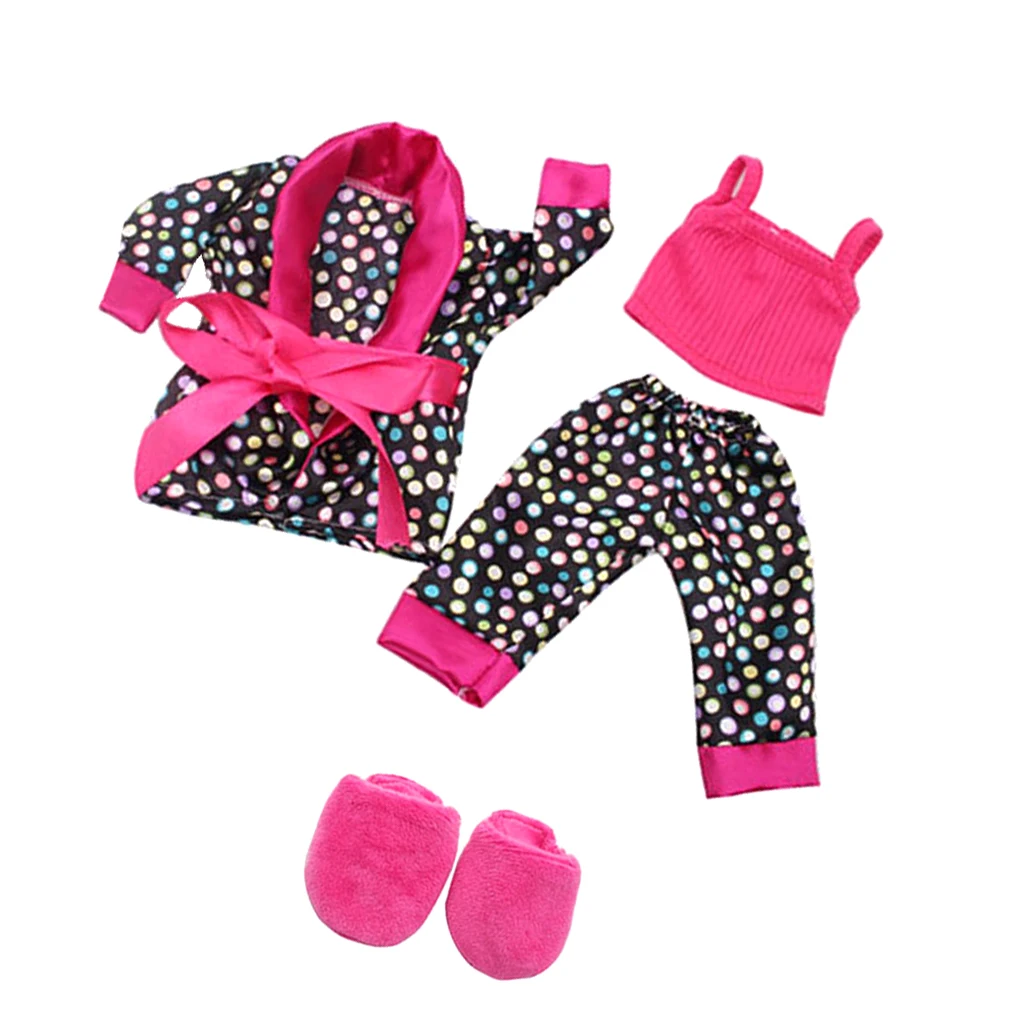 Stylish 5pcs Nightgown Suit Clothes Shoes for 18” American Doll My Life Journey Dolls Suspender Jacket Pants Slipper