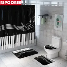 Meeldauw Douchegordijn Set Met Haken Piano Key Music Badkamer Decor Non-Slip Tapijt Toilet Seat Cover Badmatten sets