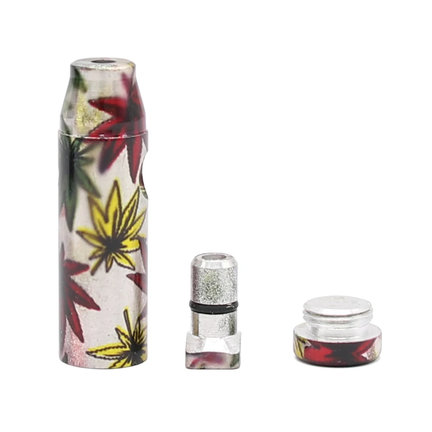 1PCS New Arrival Metal Aluminum 50mm Weed Leaf Snuff Bottle With A Floral Cartridge Snuff Bullent Accessories