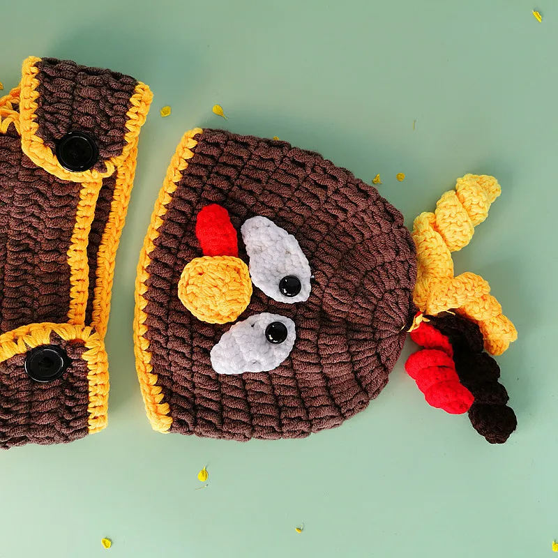 Funny Cute Cartoon Animals Turkey Baby Clothes Newborn Photography Props Crochet Knit Infant Clothing Set DIY Photo Shoot Props (3)