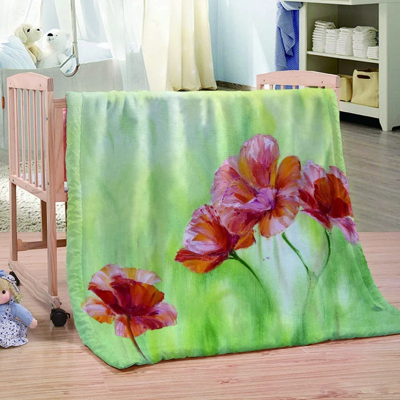 Flower Print Super Soft Flannel Throw Blanket For Bed Couch Sofa Lightweight Travelling Camping 59 X 78 Inch For Kids Adults