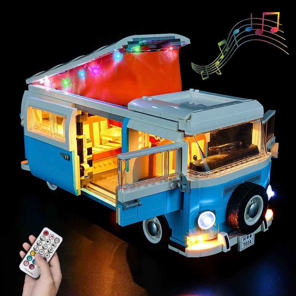 Конструктор со светодиодной подсветкой Volkswagen T2 дом-фургон (версия RC Sound) для LEGO