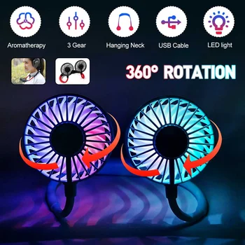 

Portable Mini LED Fan Neck Fan Rechargeable Small Sport Fans Handheld Air Cooler Conditioner For Home Office Portable Fans