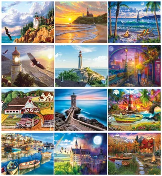 

Yikexin Diamond Painting Seaside scenery Full Drill circular Landscape 5D DIY Diamond Embroidery Picture Of Rhinestone Sunrise
