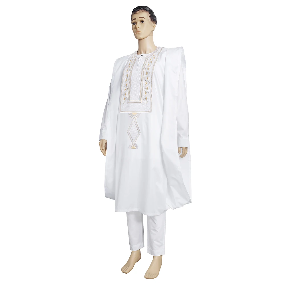 H&D Aid Mubarek Musulman Ensembles African Clothes For Men Traditional Wedding Party Agbada Boubou Shirt Pant Suit Formal Attire african dress style