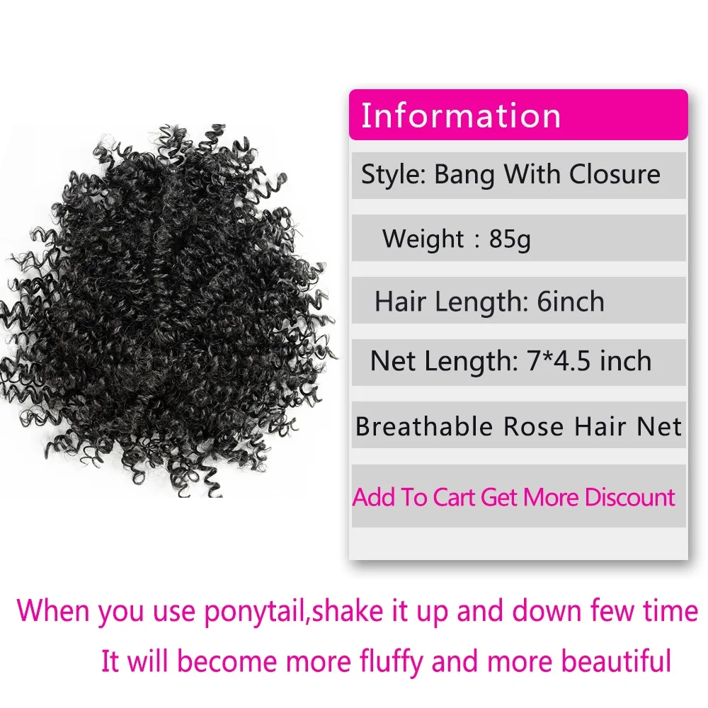 Synthetic Fake Afro�Kinky�Curly�Drawstring Ponytail With Bangs Wig Hair Bun Chignon Clip in Pony Tail Hair Extension
