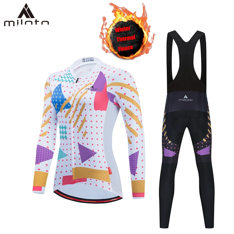 

MITOTO Women Winter Thermal Fleece Cycling Jersey Bib Pants Set Road Bike Clothing Maillot Kit Bicycle Clothes Triathlon Uniform