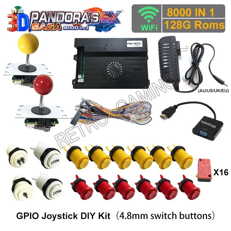 3D Arcade Pandora Saga Ex Game DIY Kit 8000 in 1 Game Board Copy Sanwa Joystick Push Button Power Supply Set Raspberry Pi 4