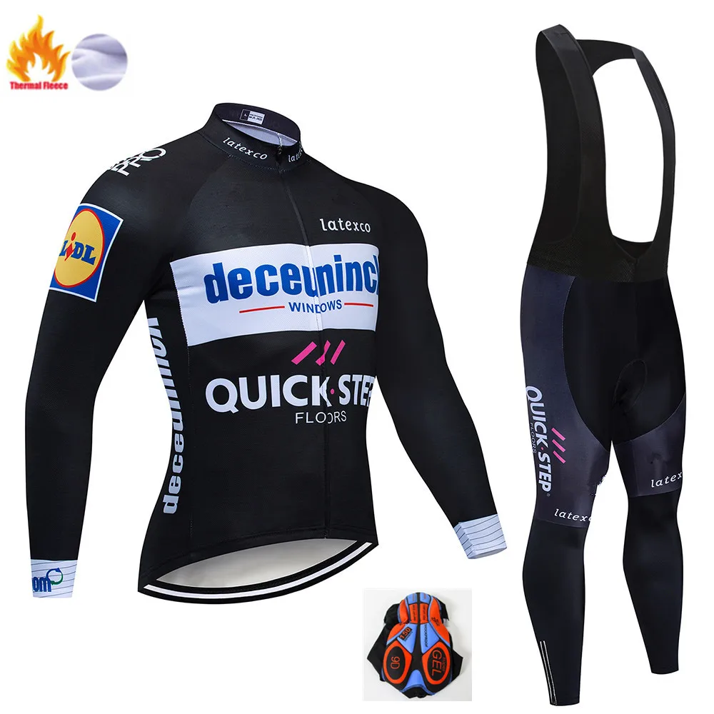 5 Colors Team QUICK STEP Cycling Jersey Set Belgium Bike Clothing Mens Winter Thermal Fleece Bicycle Clothes Cycling Wear - Цвет: Winter suit