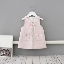 Платье для девочек, новая весенняя брендовая одежда трапециевидной формы для девочек, детская одежда без рукавов с двумя карманами, От 0 до 4 лет