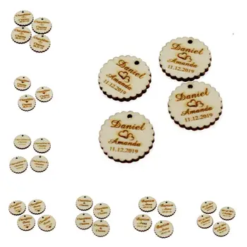 

50pcs Personalised Engraved Wooden Wave Circle Table Centerpieces Custom Name Tag For Wedding Baby Shower Guest Gift Decor