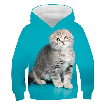 

Christmas new autumn and winter kids boys girls clothes hooded cartoon 3D printing cat figure street hooded sweatshirt clothes