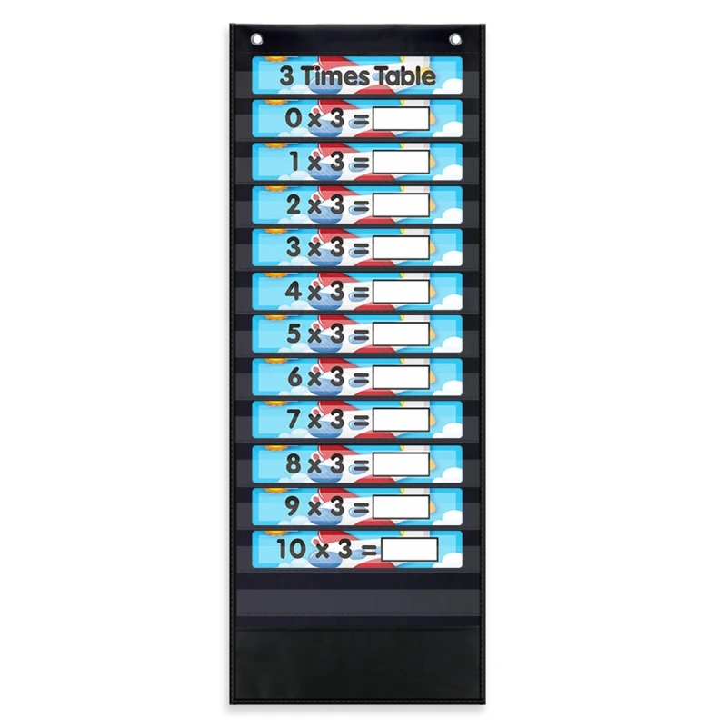 Hanging Wall File Organizer Heavy Duty Storage Pocket Chart 13 Clear Pocket 1 Tool Pocket 88pcs Reusable Erasable Cards