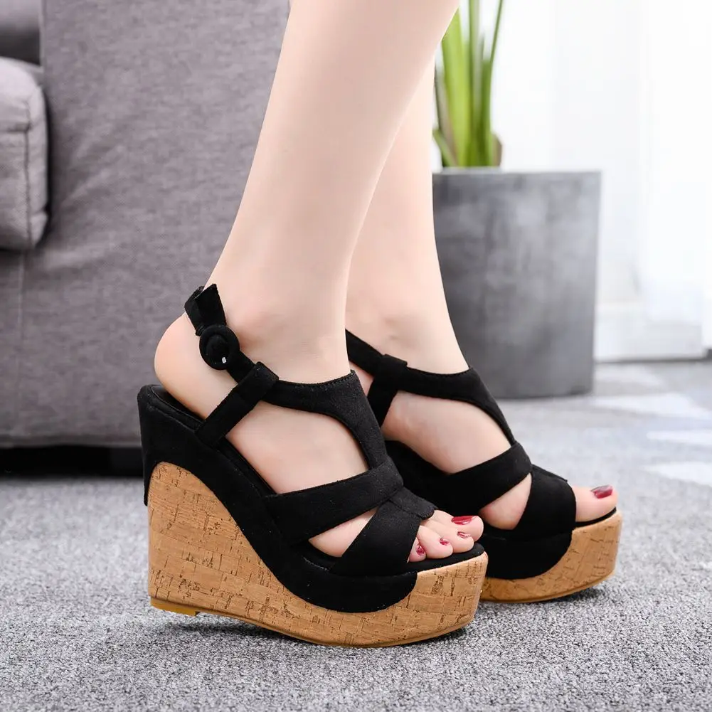 2021 New Women Wedge Sandals Summer Platform White Black Buckle Strap Peep Toe Thick Bottom Casual Ladies Roman Shoes H0163