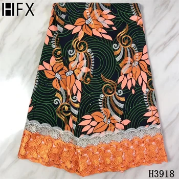 

HFX Latest Ankara African Wax Print fabric 2020 with Guipure Cord lace fabric Cotton lace fabric for Nigerian Party DressF3918